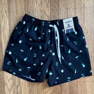 Chubbies Black Swim Trunks with Teal Tropical Print NWT